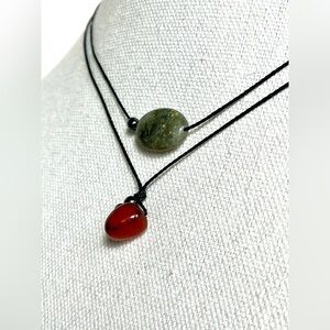 Black  double tier cord necklace grey quartz terracotta agate blk hematite